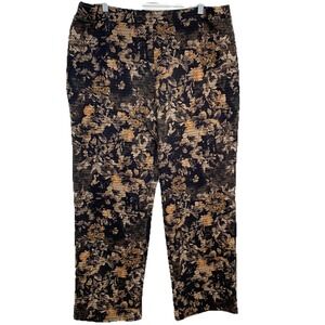 Susan Graver Pull On Pants Jacquard Floral Print Large Straight Stretch Comfort